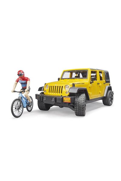 Bruder Bruder Jeep Wrangler Rubicon Unlimited with Mountain Bike and Cyclist 02543