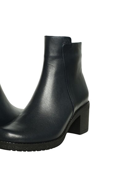 Platin Lacivert Deri Kadın Topuklu Bot