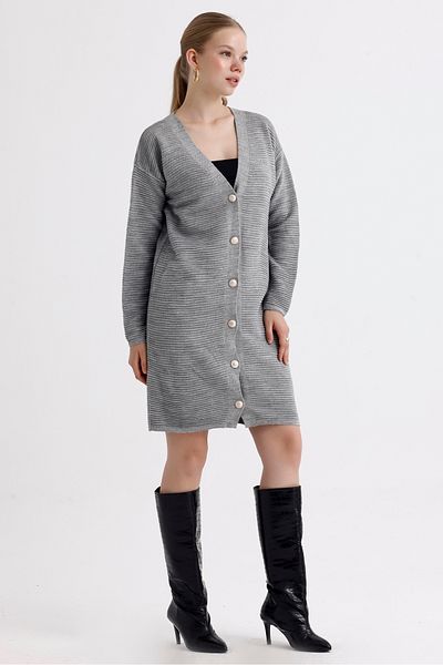 MD trend Women's Buttoned Self Patterned Long Oversize Knitwear Cardigan