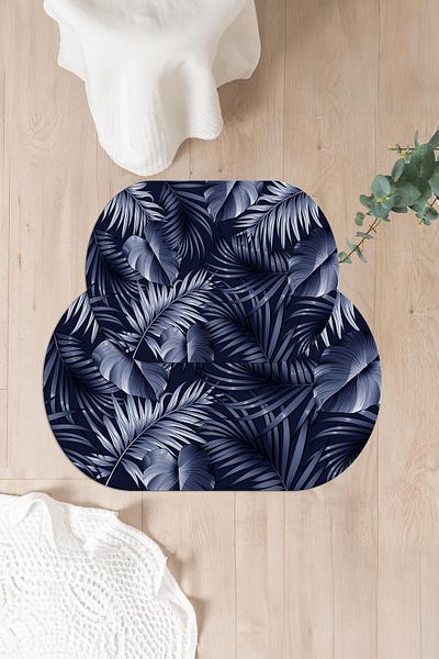 Napoli Home Set de scaune de toaletă pentru baie ovală, lavabilă digitală, cu model de frunze moderne, KLOZET-89-NAVY BLUE,