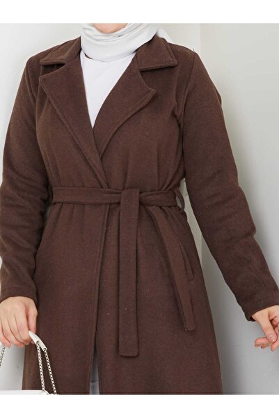 CNG MODA Women's Hijab Belted Wool Unlined Cashmere Coat