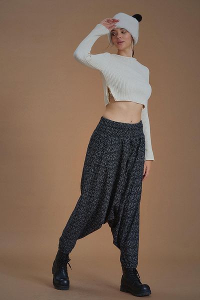 Los banditos Gipe Waist Detailed Winter Black Polka Dot Women's Shalwar Pants