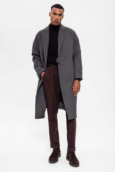 Antioch Anthracite Belted Oversize Men's Coat