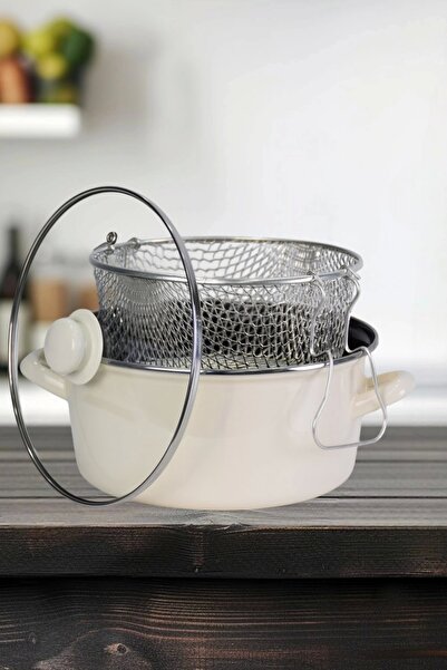 PR HOME Enameled Glass Lid Frying Pan 24 cm Cream