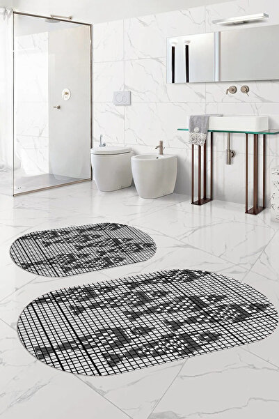 Napoli Home Set de scaune pentru toaletă cu covoraș de baie oval, lavabil, an...