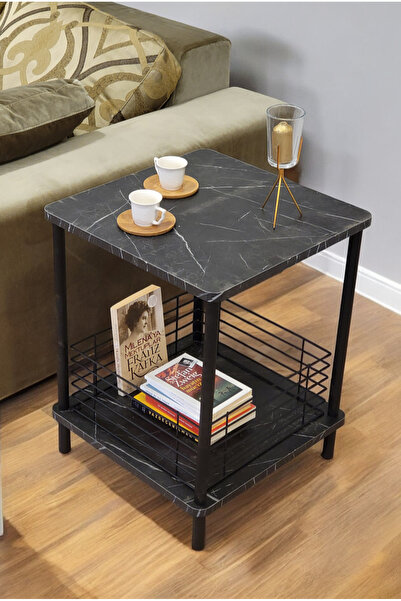 PEKA Yan Sehpa Geniş Metal Sepetli Sehpa Gazetelik Kitaplık Çiçeklik Komodin-...