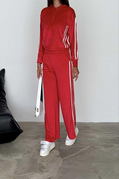 İstangül Butik Annabel Hooded Velvet Set - Stripe Detailed