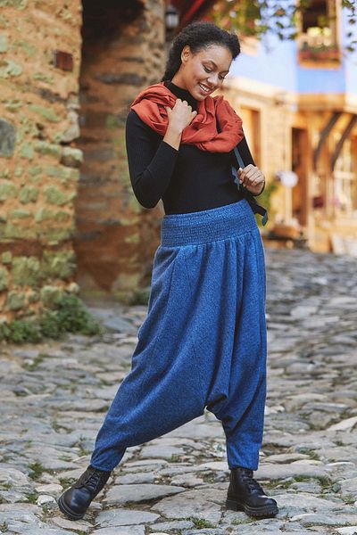 Los banditos Pantaloni largi Indigo de iarnă pentru femei cu detaliu în talie Gipe