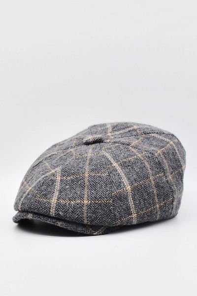 Külah Men's British Premium Newsboy Plaid Cap-grey Black