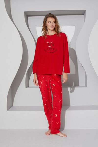 Siyah İnci Set de pijamale din lână cu broderie roșie 24223084