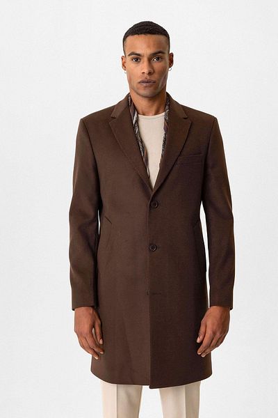 Antioch Brown Slim Fit Jacket Collar Men's Coat