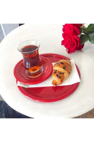 EceAksesuar Metal Presentation Tray Metal Tea Plate Set - 6 Tea Plates and 6 Presentation Trays