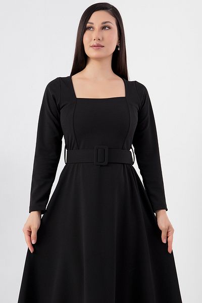 PULLIMM Square Collar Belted Dress 2024-2160