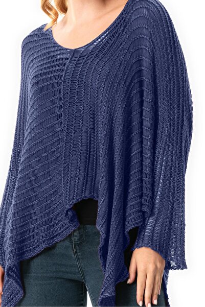 Eliş Şile Bezi Uzun Kol Şevval Geniş Yaka Ajurlu Sonbahar ve Kışlık Salaş Otantik Triko Bluz İndigo indg