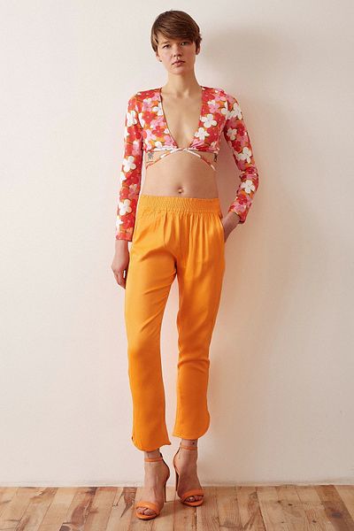 TRENDQUEL Orange Satin Trousers - Elastic Waist