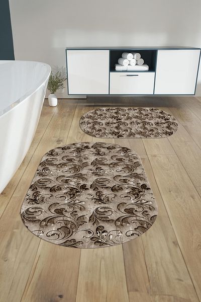 Napoli Home Set de scaun de toaletă pentru baie ovală, lavabil digital, anti-alunecare, cu model acrilic, WC-83-BROWN,