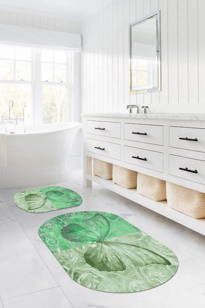 Napoli Home Digital Washable Colorful Butterfly Model Oval Bath Mat Toilet Set