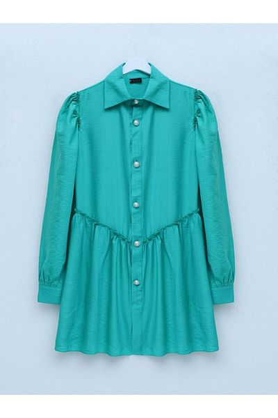 Modamorfo Shoulder and Front Gathered Pearl Buttoned Suit -A.Green