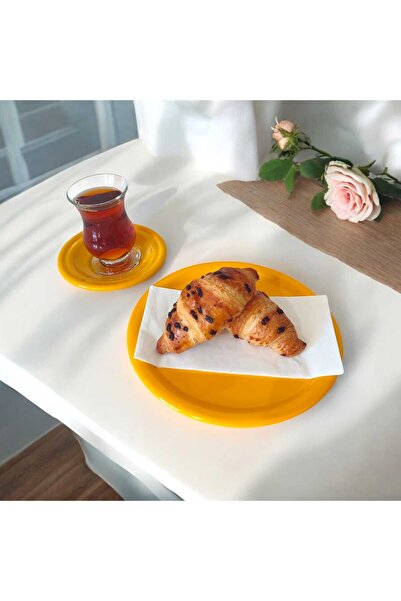 EceAksesuar Metal Sunum Tepsisi Metal Çay Tabağı Set- 6 Adet Çay Tabağı Ve 6 ...