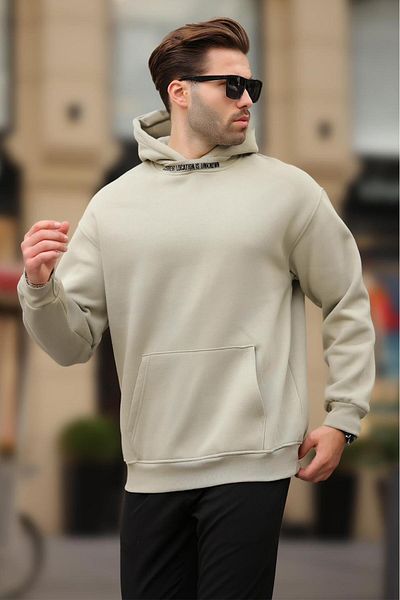 Madmext Green Hooded Sweatshirt with Embroidery Detail 7099