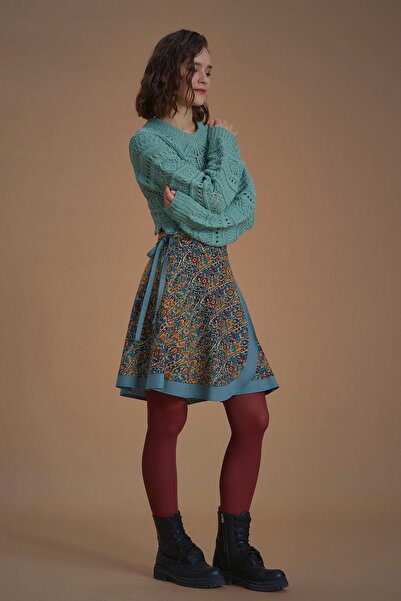 Los banditos Fusta scurtă înfășurată cu model Petrol Pera