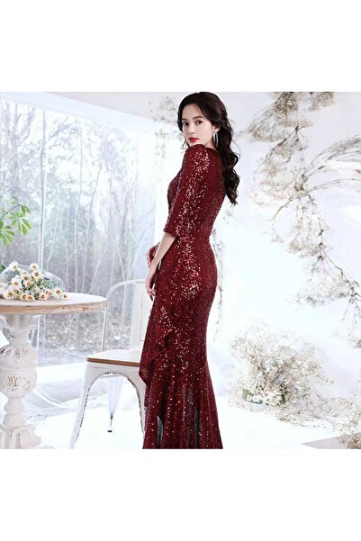 MODAS kruvaze yaka yarım kollu pul payet abiye elbise