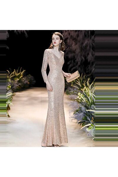 MODAS VYAKA PUL PAYET UZUN KOLLU ABİYE ELBİSE