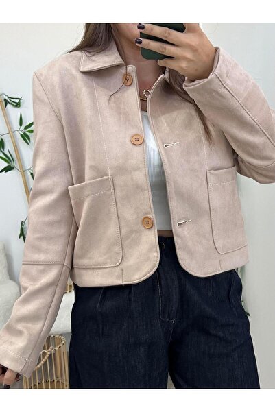 PatutA ButiK سترة من جلد الغزال كريم مع جيوب