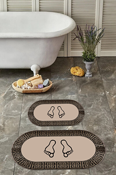 Napoli Home Σετ τουαλέτας με ψηφιακό πλενόμενο χαλάκι μπάνιου με οβάλ σχήμα