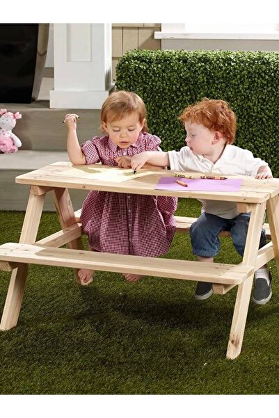 ElaWoodWorking Ahşap Bank Çocuk Ahşap Piknik Masası Açık Veranda Yemek Masası