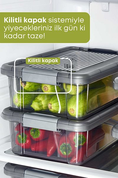 GRİMOR Life 6 Pieces Jumbo Size Food Storage Set - Locked and Organizer 6 Lt. Refrigerator
