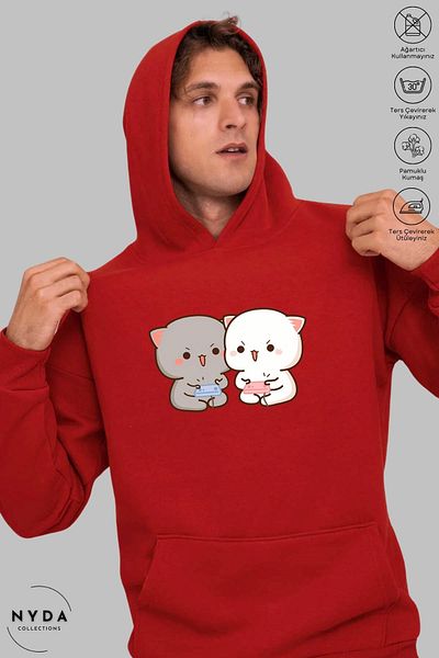 Nyda Collections Унисекс суитшърт с качулка и дълъг ръкав, щампа на играта Bubu Dudu, памучен