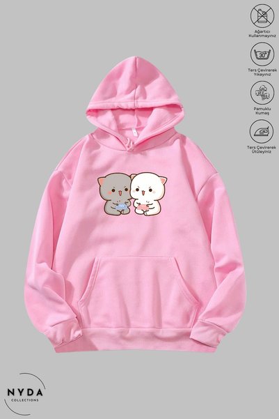 Nyda Collections Unisex Hoodie Long Sleeve Bubu Dudu Game Printed Hooded Sweatshirt Oversize Cotton
