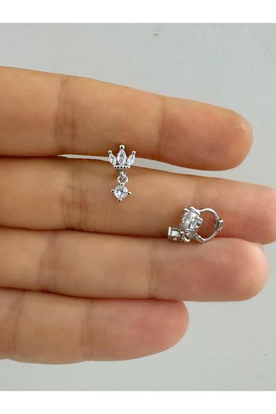 Arescollection Zircon Stone Lotus - Single Stone Dangle Tragus Rook Piercing Earrings