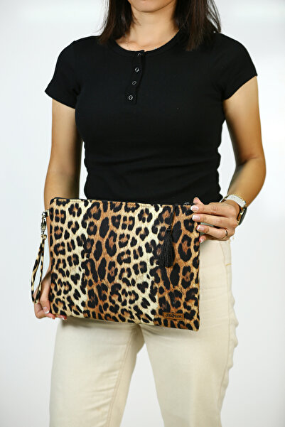 Tasarım Leopar Desenli Clutch Çanta