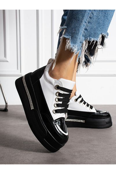 Alemdar Shoes Pantofi de damă FEMİ din piele lacuită neagră cu detaliu de piatră