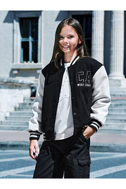 LC Waikiki LCW Kinder Mädchen Neue Schwarze Bestickte Bomberjacke