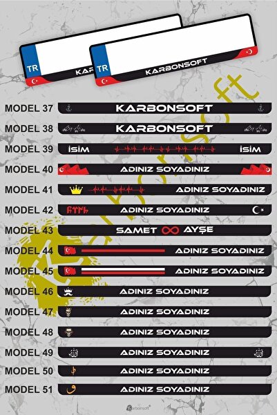 karbonsoft Kişiye Özel Isimli 2 Adet Araç Logo Kabartmalı Siyah Oto Plakalık
