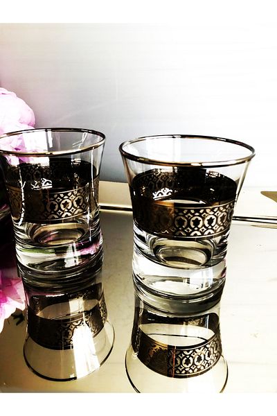 DECOSTYLE Tulip Decorated Silver Plated Pasabahce Azur Lux Water Glass Set of 6