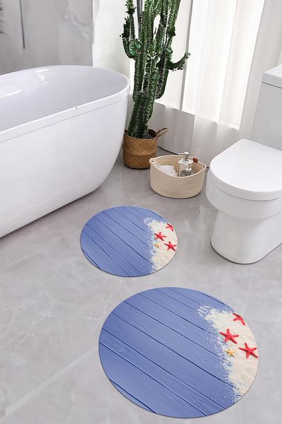 Napoli Home Set de scaune de toaletă rotundă pentru baie, lavabilă digitală, modernă, stea de mare, KLOZET-72-MOR,