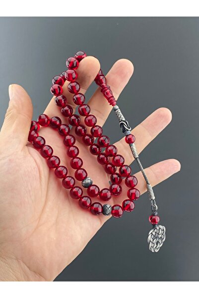 tesbihay Fire Amber 51 Habbe (Grain-Arabic) Arab Model Hand Knitted Silver Ta...