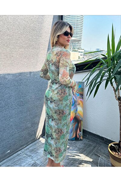 Kübra Tekstil Μακρυμάνικο φόρεμα Bodycon με μισό ζιβάγκο - 175