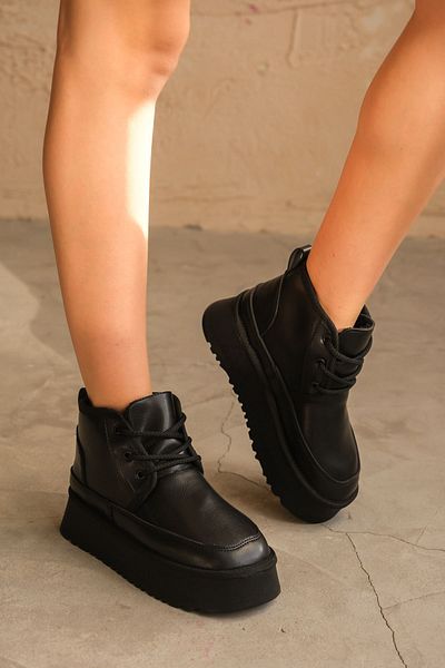 GOFFSHOES Cizme scurte de damă Pastor Shearling - piele neagră