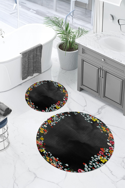 Napoli Home Set de scaune de toaletă rotundă, lavabilă digitală, cu model de flori colorate, WC-90-GRI,