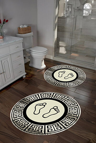 Napoli Home Σετ τουαλέτας με στρογγυλό χαλάκι μπάνιου με ψηφιακό πλενόμενο πλαίσιο