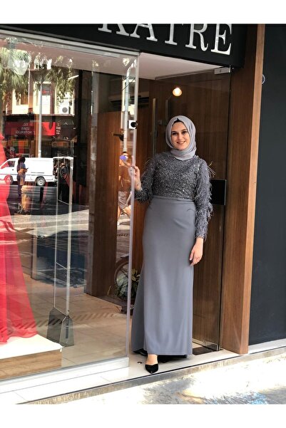 Katre KENZEL PLUS SIZE FISH MODEL EVENING DRESS WITH STONE TAILS - GRAY