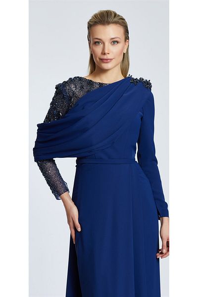 KATRE TEKSTİL Stone Detailed KENZEL Evening Dress - Shoulder and Sleeve Design