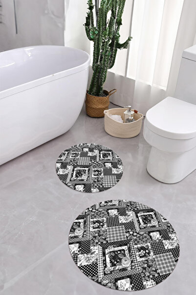 Napoli Home Set de toaletă rotund pentru covoraș de baie, lavabil digital, cu...