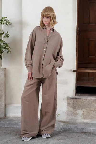 Ravencia Mink Linen Women's Shirt and Trousers Set