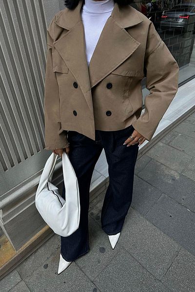 YOUR NAME Crop Women's Brown Trench Coat